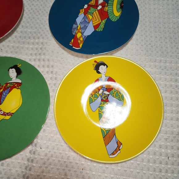 PIER ONE EUC SET OF 4 CERAMIC GEISHA STONEWARE PLATE SET NEVER USED - Picture 5 of 11